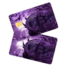 BITCOIN Crypto Currency PURPLE Credit Debit Card Skin Cover Sticker Set 2PC #074
