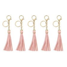 5Pcs Leather Keychain Tassels with Lobster Clasp Key Ring, Light Pink