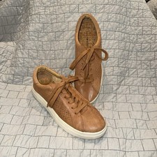 Lucky Brand Laurina Brown Cream Perforated Leather Sneakers, Women's Size 9