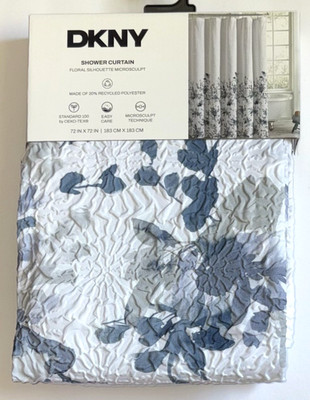 DKNY Silhouette Microsculpt Shower Curtain Blue & Gray White 72'' X 72'' Floral
