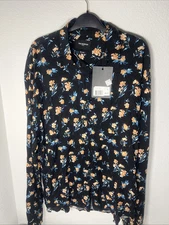The Kooples Wild Rose Print Button Up Shirt Mens XL Black/White 100% VISCOSE