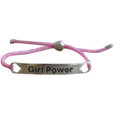 Girl Power Pink Cord 925 Solid Sterling Silver Wrap Bracelet - Handmade Word ...
