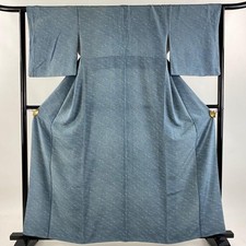 JAPANESE KIMONO FINE PATTERN GRAY-GREEN 160.5cm 5 ft 3 in PURE SILK DD5328