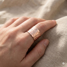 Hammered Copper Band Ring  Wide Minimalist Statement Ring  Handmade Rustic