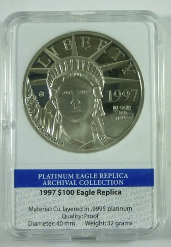 1997 Liberty Eagle Tribute Proof Medal 40mm Coin Gilded in .9995 Platinum