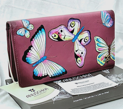ANUSCHKA NWT RFID Bi-Fold Snap Clutch Wallet-Fabulous Flutter Ruby