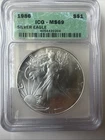 1986 $1 American Silver Eagle - ICG MS69 Toning On Reverse