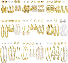 54 Pairs Gold Hoop Earrings Set for Women Mul...
