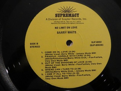 Barry White – No Limit On Love - 1974 - Supremacy SUP-8002 Vinyl
