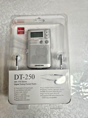 SANGEAN  DT-250 Digitales Stereo Taschenradio AM/FM + HP + Uhr +19x Programm