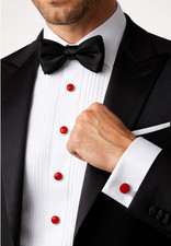 Red Studs and Cufflinks Set Silver Trim