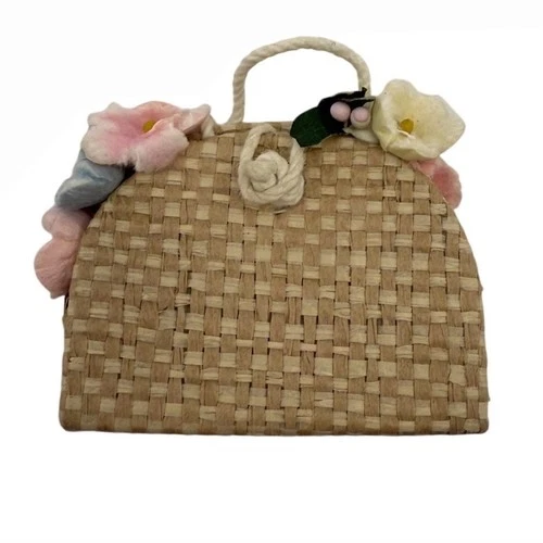 Vintage Barbie Purse Straw Tote with Flowers 1960's Accessories Pak #923