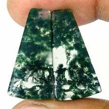 17.60Cts Natural Green Moss Agate Fancy Pair Cabochon Loose Gemstone 13x26x3mm