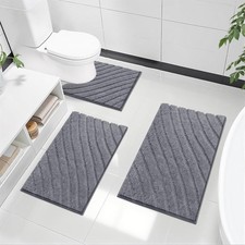 SHACOS Soft Bathroom Mat Sets 3 Piece Non Slip Absorbent Bath Mat Set Toilet Ma