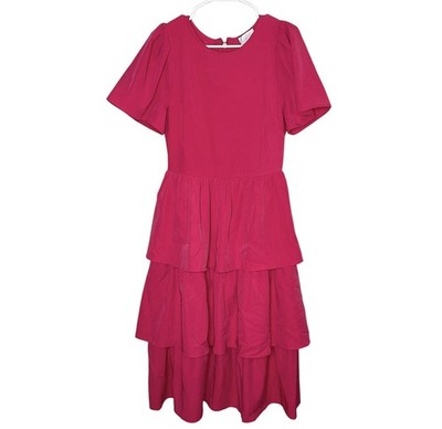 NWT SUGARLIPS Sweet Nothing Tiered Midi Dress  in Fuchsia Pink Size Medium