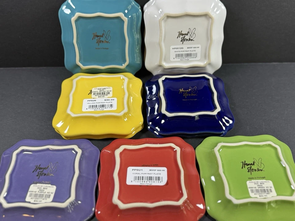 HUNT SLONEM Retrato de Conejo 5" Placa con Borde Dorado TÚ ELIGES Ver Descripción Foto 4 de 4