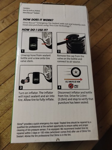 Slime 10188 Flat Tire Puncture Repair Sealant Emergency CAR Auto Wheel NEW Patch - Picture 4 of 5
