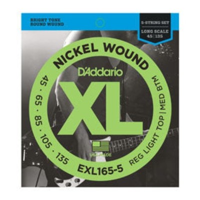 Used D'Addario EXL165-5 Nickel Wound 5-String Bass, Custom Light, 45-135, Long