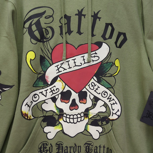 Felpa con cappuccio Ed Hardy Tattoo Love Kills Slowly Skull & Crossbone da uomo taglia Large nuova con etichette - Foto 2 di 16