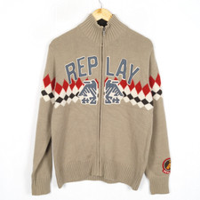 REPLAY KNITWEAR Ladies Jumper Size L Acrylic Wool Full Zip High Neck