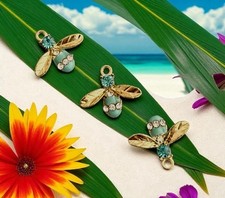 Gold Bee Charms Aqua Crystal Enamel Bumblebee Pendants 10Pcs 17mm Cute DIY