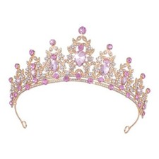 Crystal Bridal Tiaras Crowns for Women Wedding Birthday - Metal Pink