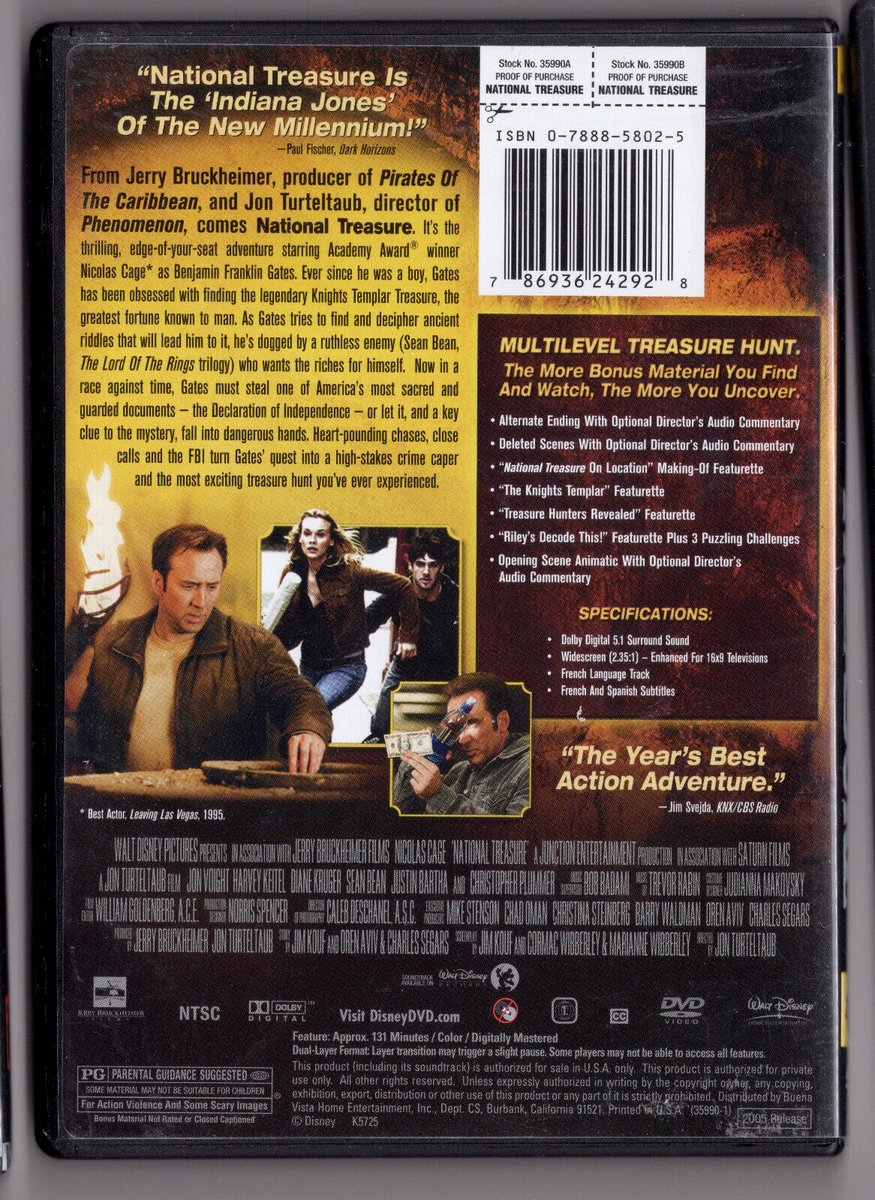 NATIONAL TREASURE DVD WS NICOLAS CAGE WATCHED ONCE! LIKE NEW