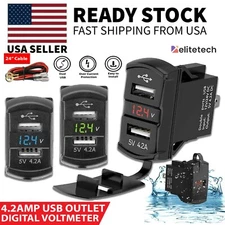 12V Dual USB Charger Socket LED Voltage Voltmeter Rocker Switch Panel Car Boat 