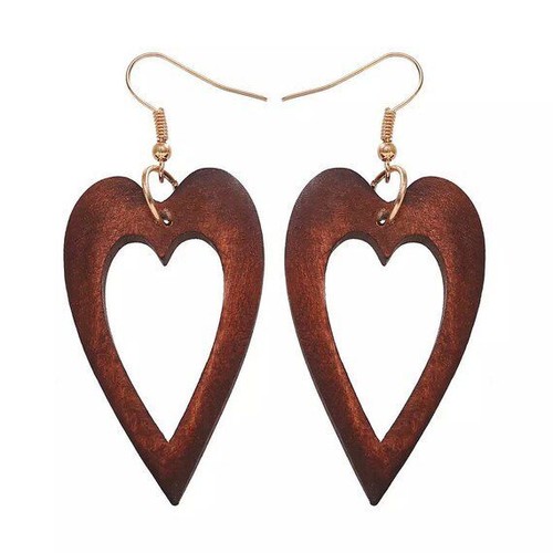 ECO Large Wooden Round Hollow Out Statement Boho Retro Dangle Drop Earrings UK - Picture 34 of 38