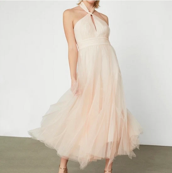 Bcbg Max Azria Beige Blush Tulle Tie Neck Party Formal Gown Dress Nwt 6 |  eBay