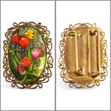 Tulip Flower Belt Buckle Oval Pattern Metal Retro Enameled Design Floral Theme