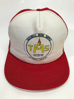 Vintage TMS Tazewell Mine Supply Hat Red Mesh Trucker Snapback Cap Virginia USA
