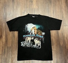 Vintage 90s American Thunder Forever Free Native American Wolf T-Shirt - Size L