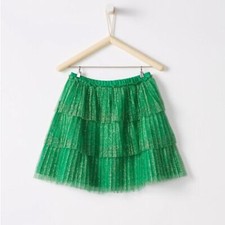 Hanna Andersson Green Mini Pleated Tiered Cocktail Tulle Shimmer Skirt Sz 130