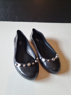 Melissa Flat Shoes, Black with Silver Stud decals across Toes, size EU 38  UK UK
