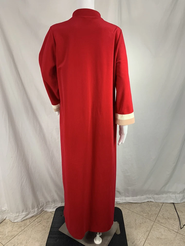 VINTAGE VANITY FAIR Long Nightgown Size 14 Kaftan Red Beige 3/4-Zip Pocket Mumu - Image 4 of 4