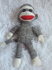 Sock Monkey 24cm Schylling Brown Cream Red Mouth Bottom Plush Stuffed Animal