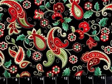 Tina Scrap 9"x21" Christmas Swirl leaf Holly Floral Berry Paisley Cotton Fabric