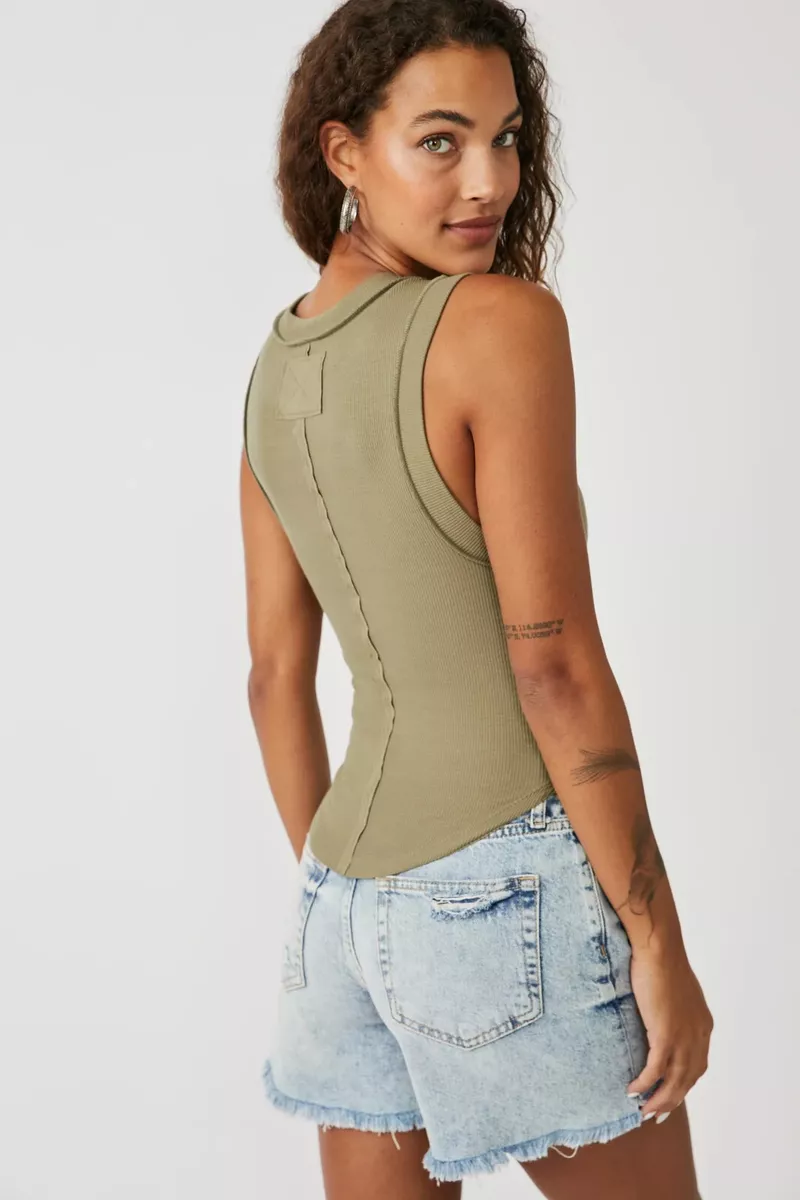 NEW Free People We The Free KATE TEE VEST TANK TOP XL SIZE 16 18 20 MOSS GREEN