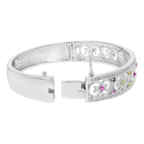 0.65 ct Pink And Yellow Sapphire Bangle Bracelet in Brass with Rhodium September - Picture 2 of 8