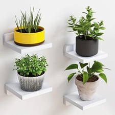 Small Floating Shelves, 5X5 Inches Wall Shelf Set of 4, Rustic Wood White