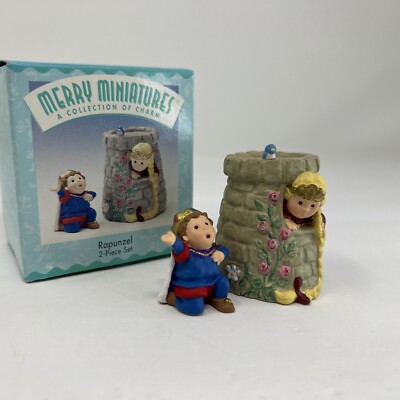 New Hallmark Merry Miniatures Rapunzel 2 Piece Set Vintage 1998 Tower Prince