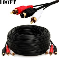 100FT S-Video 2 RCA Audio Video Composite Cable Combo 26AWG Gold Plated