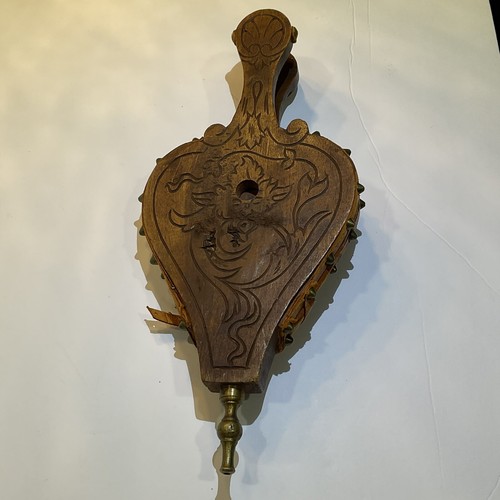 Antique hand carved fireplace Bellows From The 1800s wood and leather - Picture 2 of 12
