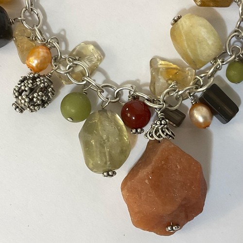 Bracciale Vintage Silpada Argento Sterling Pietre Miste Perle Cha-Cha Pendente 8” - Foto 14 di 24