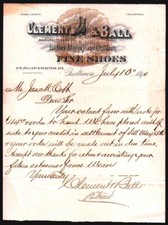 1890 Baltimore Md - Clement & Ball - Fine Shoes - History Rare Letter Head Bill
