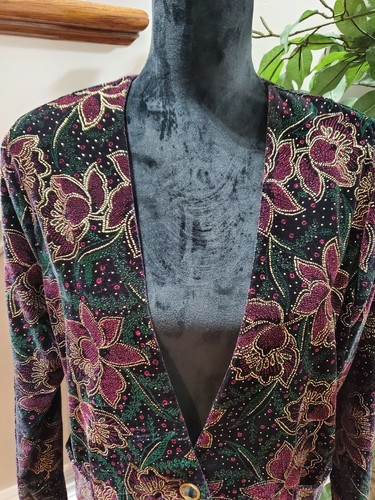 Vintage Jeri Marque Black Floral Acetate Single Breasted Casual Blazer Size M - Picture 3 of 11