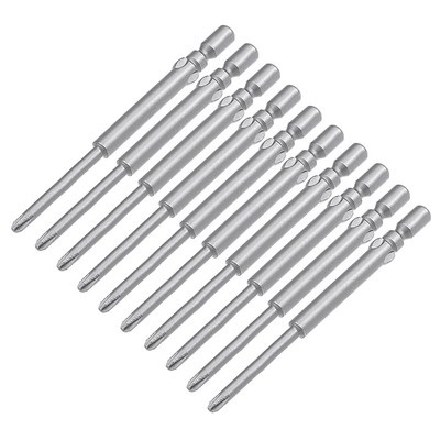 10 Pcs 4mm Round Shank 60mm Length 2.5mm PH1 Phillips Magnetic Screwdriver Bits