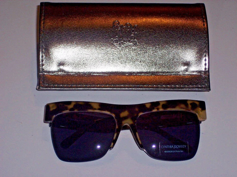 矩形绿色玳瑁太阳镜灰色镜片无框底部辛西娅·罗利 — 第 3/4 张图片