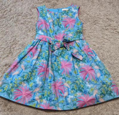 Mini Boden Dress Toddler Sz 3 4 104 Lined Tropical Linen Blend Flamingo Easter